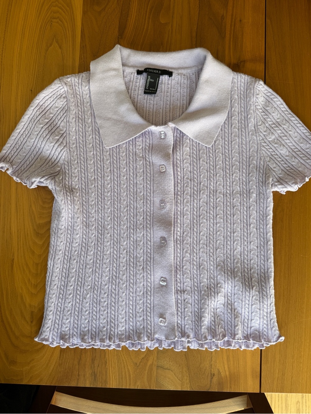 Forever 21 Light Lavender Short Sleeve Button-Up Cardigan